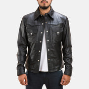 
Ranchson Fekete Leather Shirt Férfi in Black Sheepskin Leather - Elölnézet & testre szabott sziluett | Online vásárlás