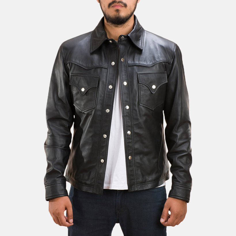 Ranchson Fekete Leather Shirt Férfi