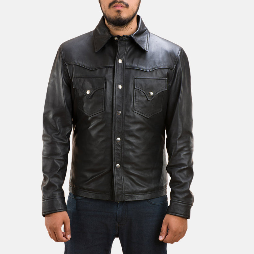 Ranchson Fekete Leather Shirt Férfi