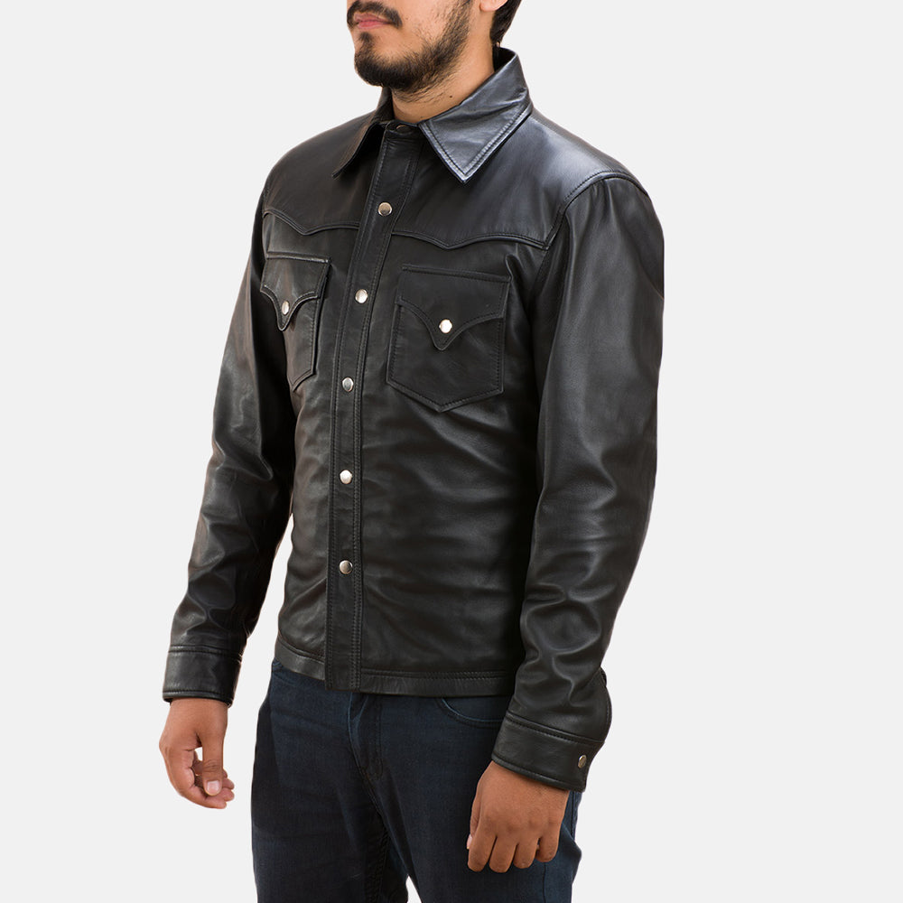
Ranchson Fekete Leather Shirt Férfi - Oldalnézet az ergonomikus ujjkialakítással