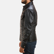 
Közeli részlet of Shirt & Button Hardware on Ranchson Fekete Leather Shirt Férfi