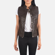 
Rayne Moto Barna Bőrmellény Női in Brown Sheepskin Leather - Elölnézet & testre szabott sziluett | Online vásárlás