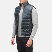 
Blue Sheepskin leather Vest - Hátulnézet precíz vállilleszkedéssel és tiszta szegéllyel