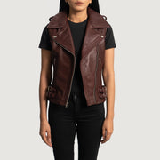 
Maroon Sheepskin Leather Biker Jacket - Hátulnézet precíz vállilleszkedéssel és tiszta szegéllyel