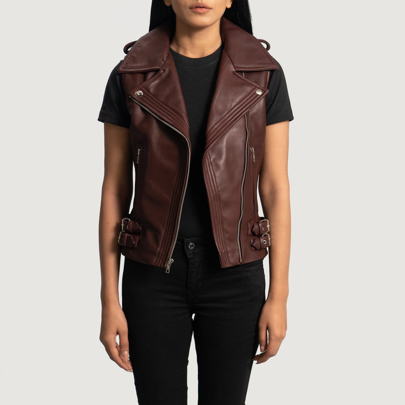Rhonda Gesztenyebarna Leather Biker Vest Női