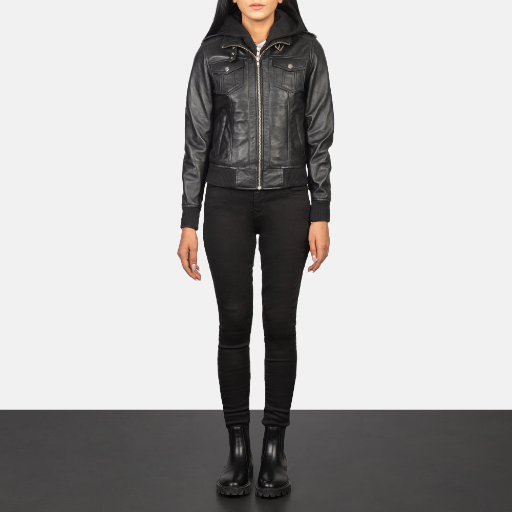 
Roslyn Hooded Bőr Bomber Dzseki Női – alternate product view 3