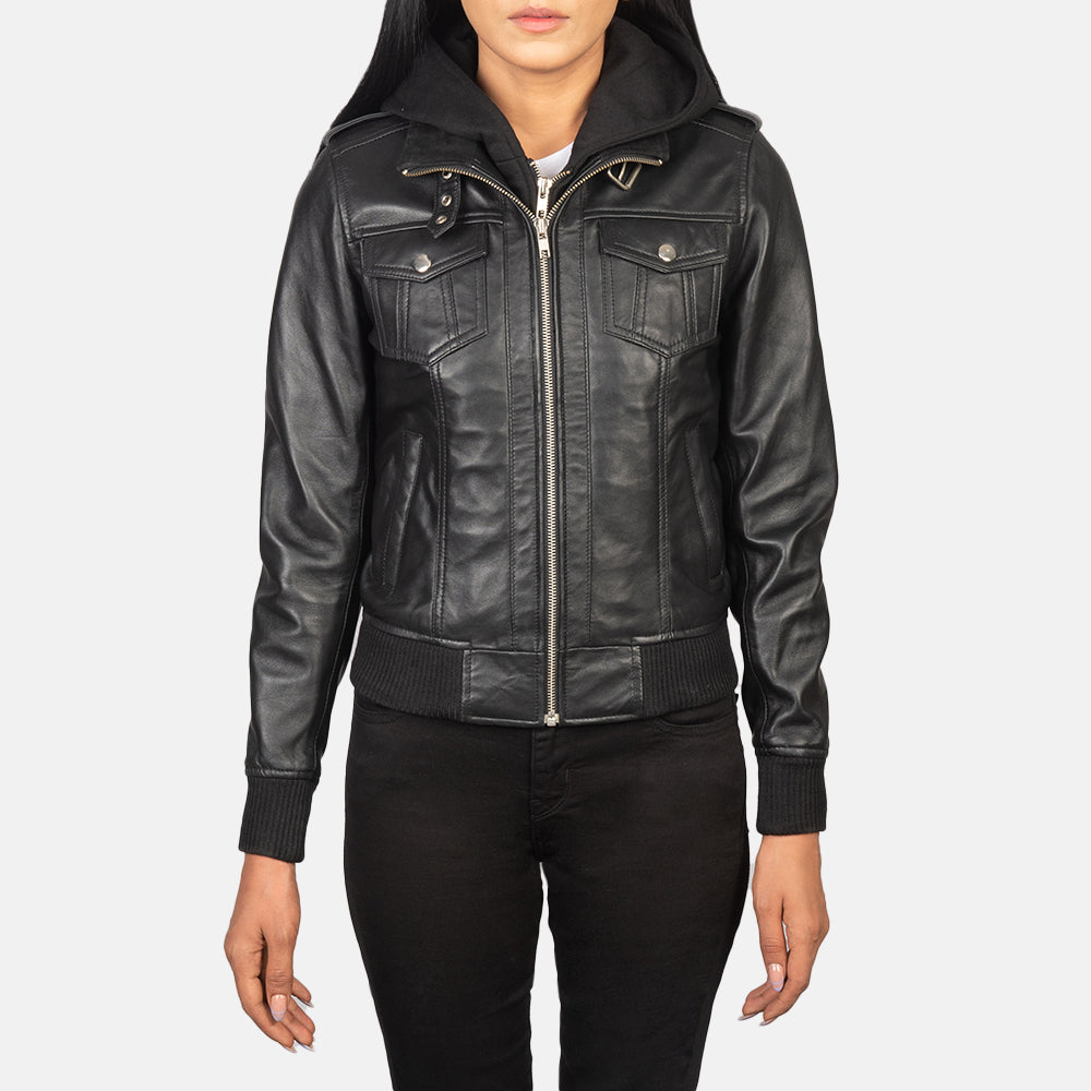 
Roslyn Hooded Bőr Bomber Dzseki Női – alternate product view 4