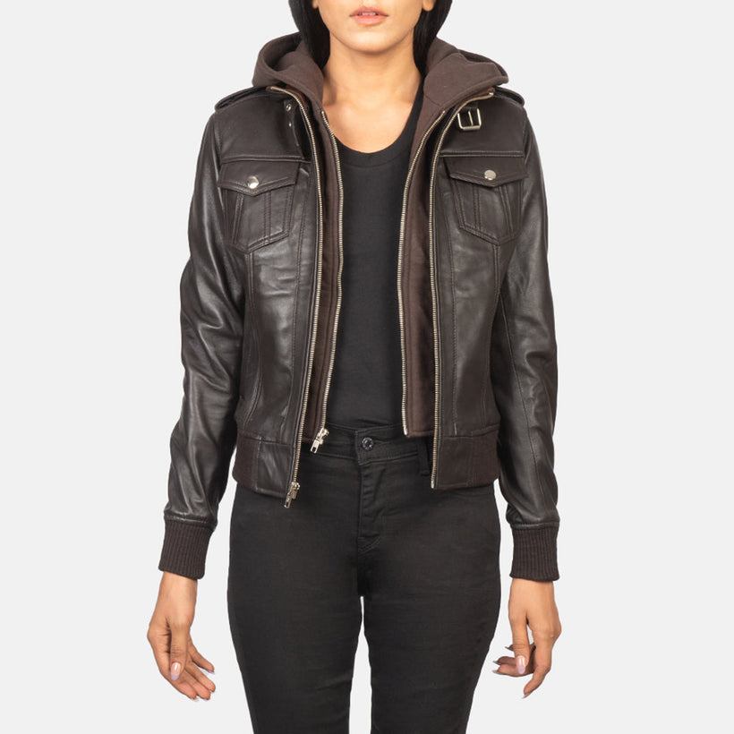 Roslyn Hooded Bőr bomber dzseki női