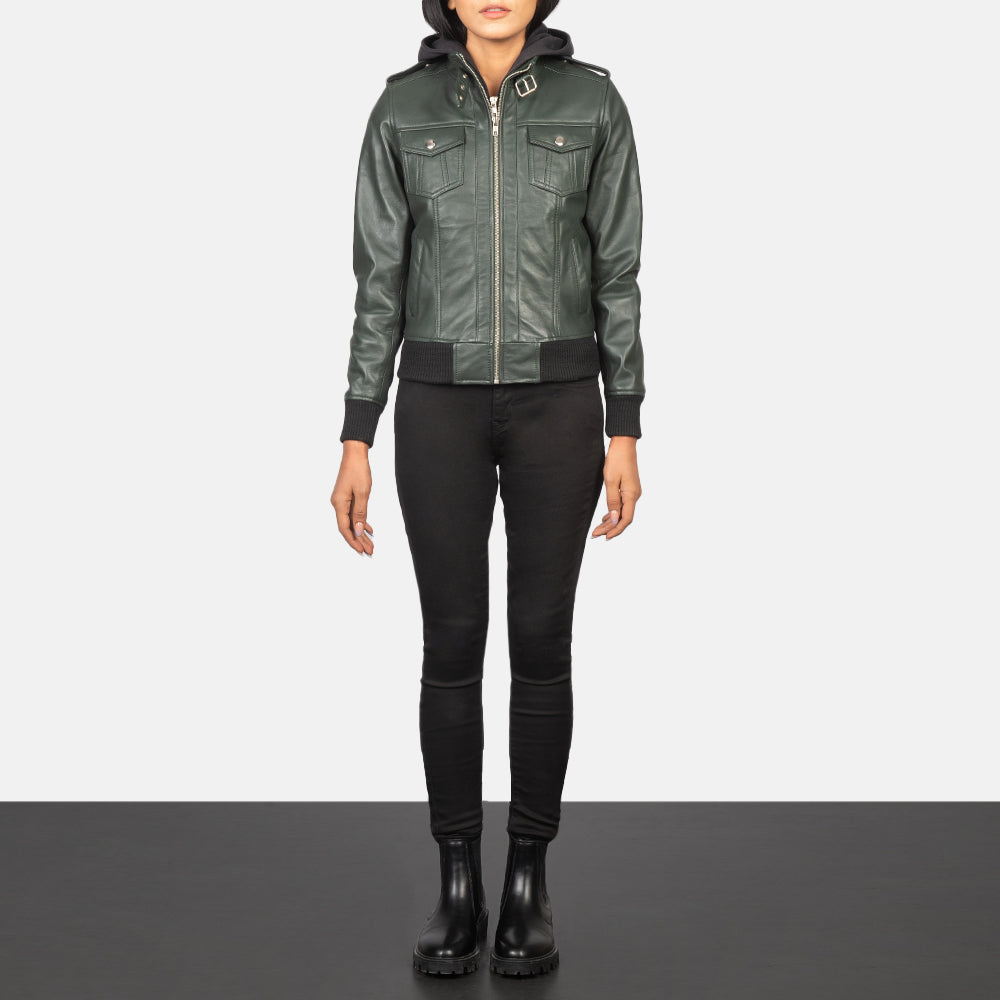 
Roslyn Hooded Bőr Bomber Dzseki Női – alternate product view 3
