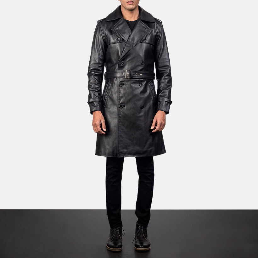 Royson Fekete Leather Duster Bőrkabát Férfi