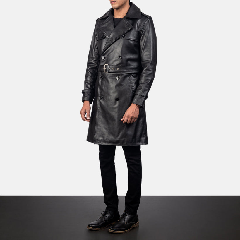 Royson Fekete Leather Duster Bőrkabát Férfi