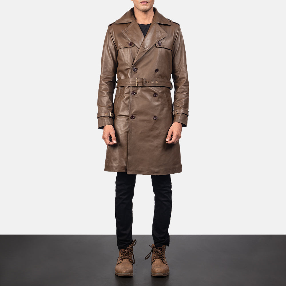 
Royson Barna Leather Duster Bőrkabát Férfi in Mocha Brown Calfskin Leather - Elölnézet & testre szabott sziluett | Online vásárlás