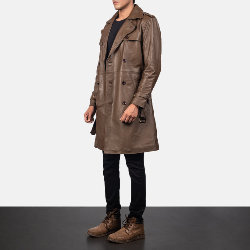 Royson Barna Leather Duster Bőrkabát Férfi