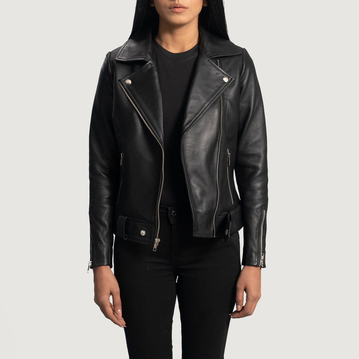
Kézműves szegélykialakítás Rumy Maroon Leather Biker Jacket