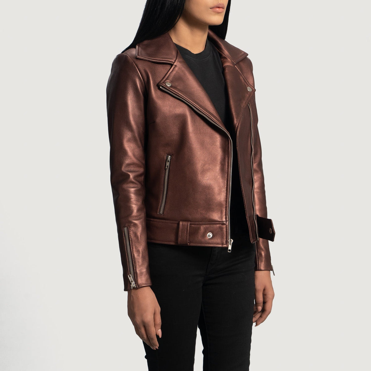 
Maroon Sheepskin Leather Biker Jacket - Hátulnézet precíz vállilleszkedéssel és tiszta szegéllyel