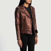 
Maroon Sheepskin Leather Biker Jacket - Hátulnézet precíz vállilleszkedéssel és tiszta szegéllyel