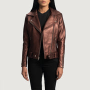 
Rumy Maroon Leather Biker Jacket - Oldalnézet az ergonomikus ujjkialakítással