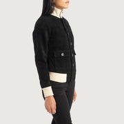 
Black Goatskin Suede Bomber Jacket - Hátulnézet precíz vállilleszkedéssel és tiszta szegéllyel