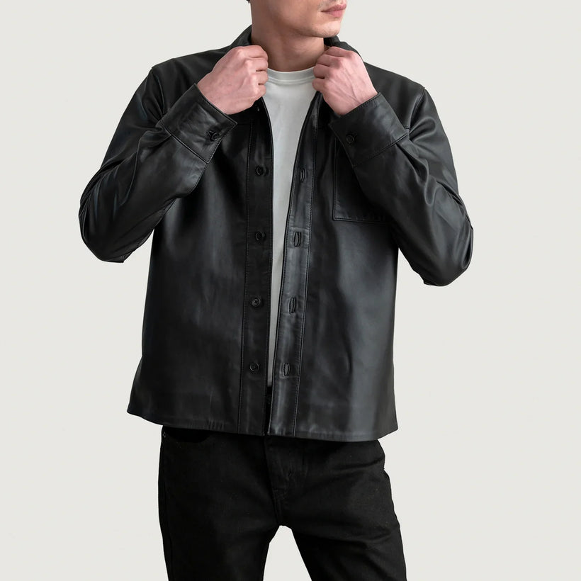 Scout Fekete Leather Shirt Férfi