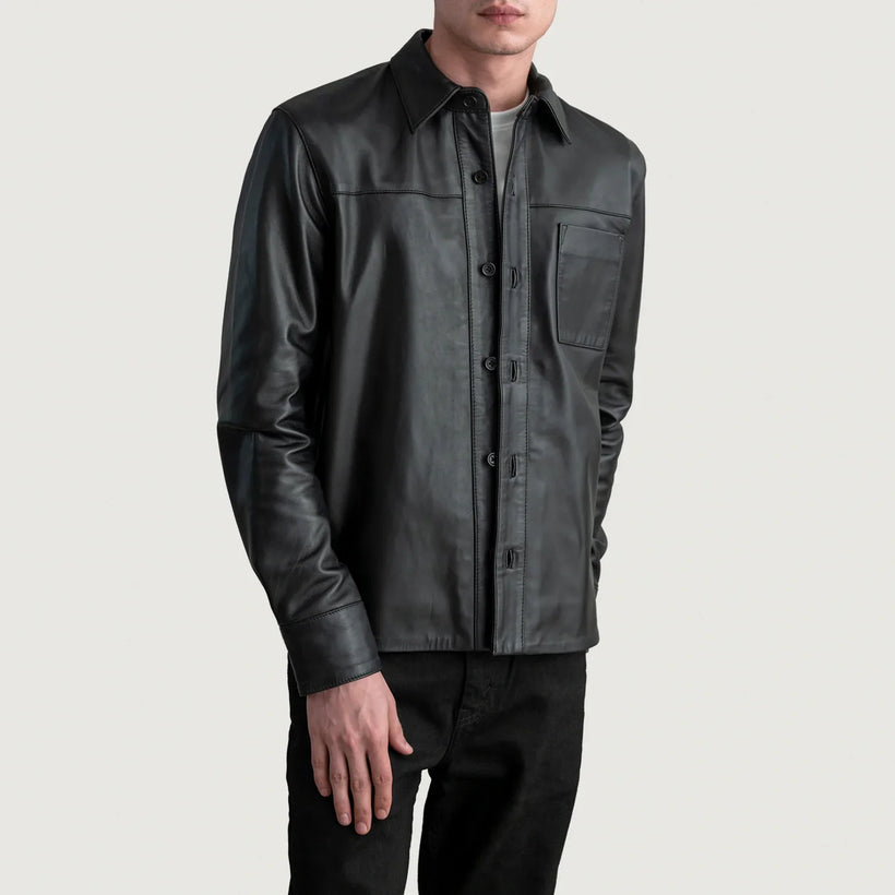 Scout Fekete Leather Shirt Férfi