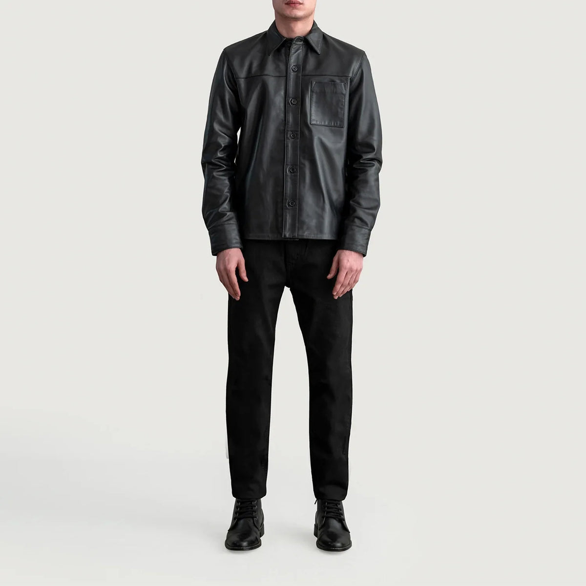 
Közeli részlet of Shirt & Buttons Hardware on Scout Fekete Leather Shirt Férfi
