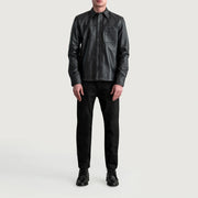 
Közeli részlet of Shirt & Buttons Hardware on Scout Fekete Leather Shirt Férfi