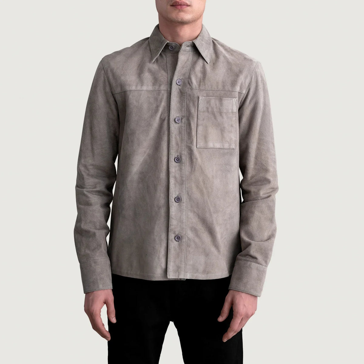 
Scout Grey Suede Leather Shirt Férfi Férfi - Oldalnézet az ergonomikus ujjkialakítással