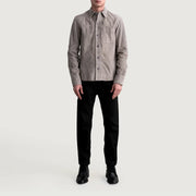 
Közeli részlet of Shirt & Buttons Hardware on Scout Grey Suede Leather Shirt Férfi Férfi