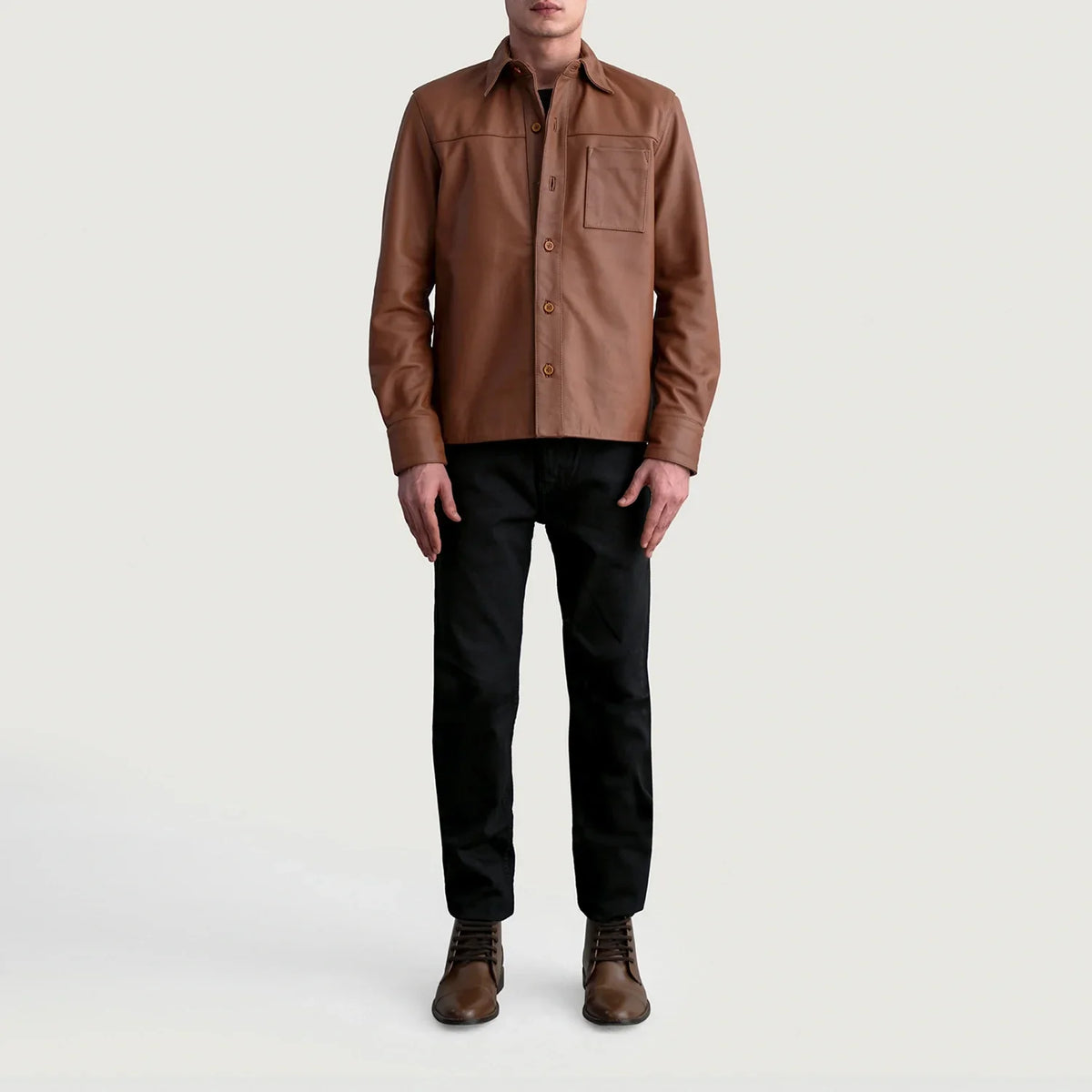 
Közeli részlet of Shirt & Buttons Hardware on Scout Matte Barna Leather Shirt Férfi