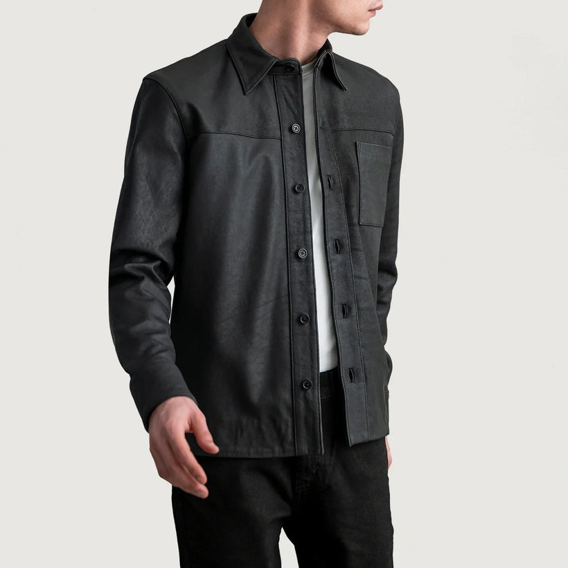 Scout Tumbled Fekete Leather Shirt Férfi