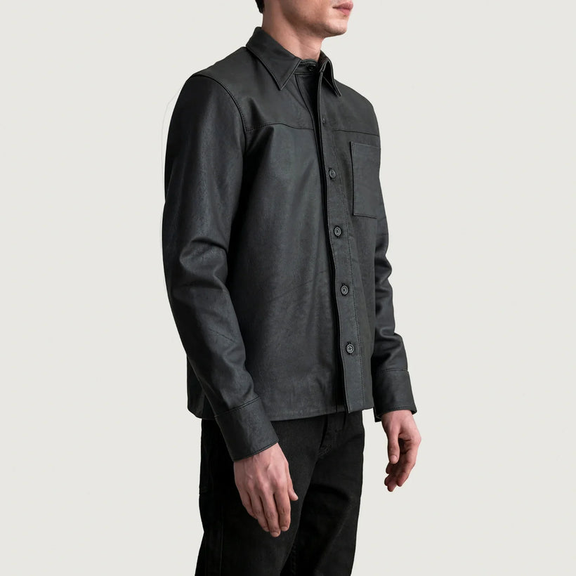 Scout Tumbled Fekete Leather Shirt Férfi