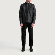 
Közeli részlet of Shirt & Buttons Hardware on Scout Tumbled Fekete Leather Shirt Férfi