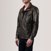 
Sean Barna Leather Classic Bőrdzseki Férfi For Men - Oldalnézet az ergonomikus ujjkialakítással