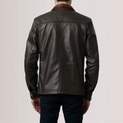 
Közeli részlet a gallérról és a cipzárakról Sean Barna Leather Classic Bőrdzseki Férfi For Men