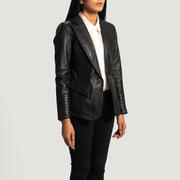 
Black Sheepskin leather Blazer - Hátulnézet precíz vállilleszkedéssel és tiszta szegéllyel