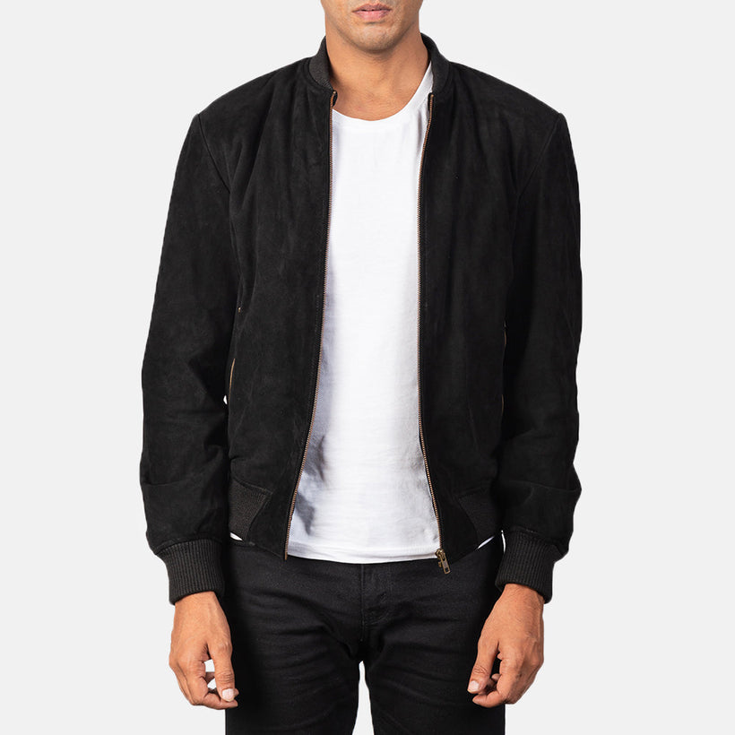 Shane Fekete Suede Bőr Bomber Dzseki Férfi