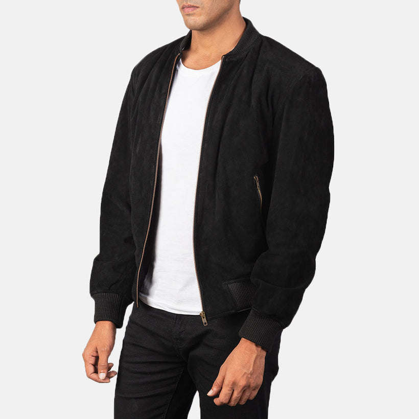 Shane Fekete Suede Bőr Bomber Dzseki Férfi