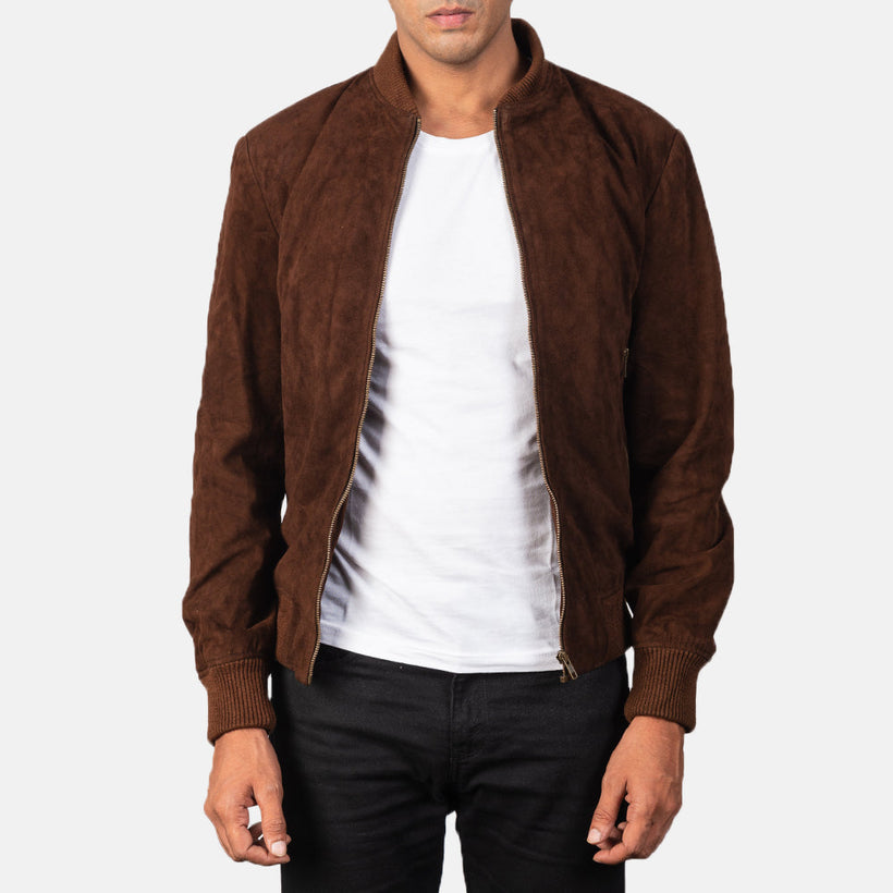 Shane Mocha Suede Bőr Bomber Dzseki Férfi