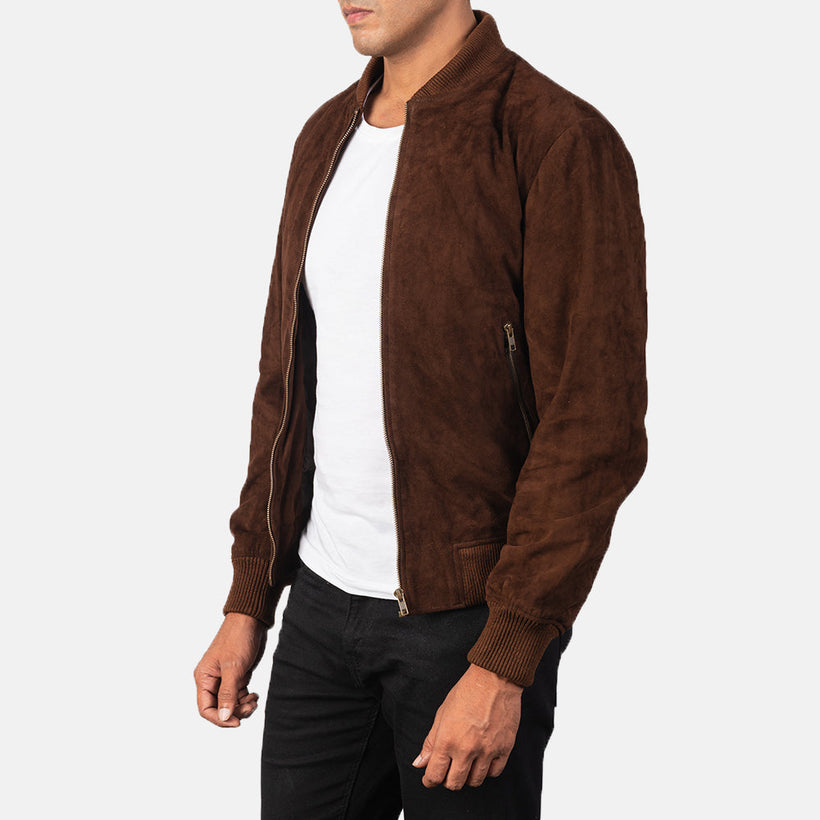 Shane Mocha Suede Bőr Bomber Dzseki Férfi