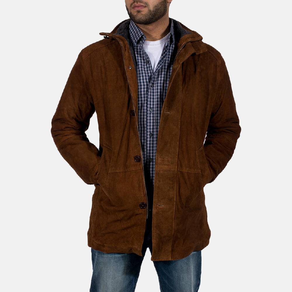 
Sheriff Barna Hasított Bőr Dzseki Férfi in Brown Goatskin Suede - Elölnézet & testre szabott sziluett | Online vásárlás