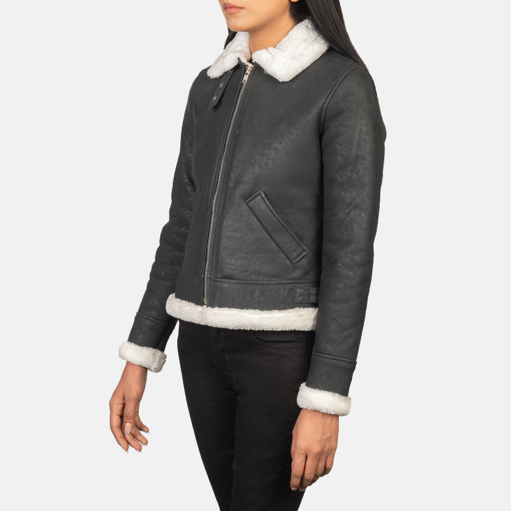 
Sherilyn B-3 Fekete Bőr Bomber Dzseki Női – alternate product view 2