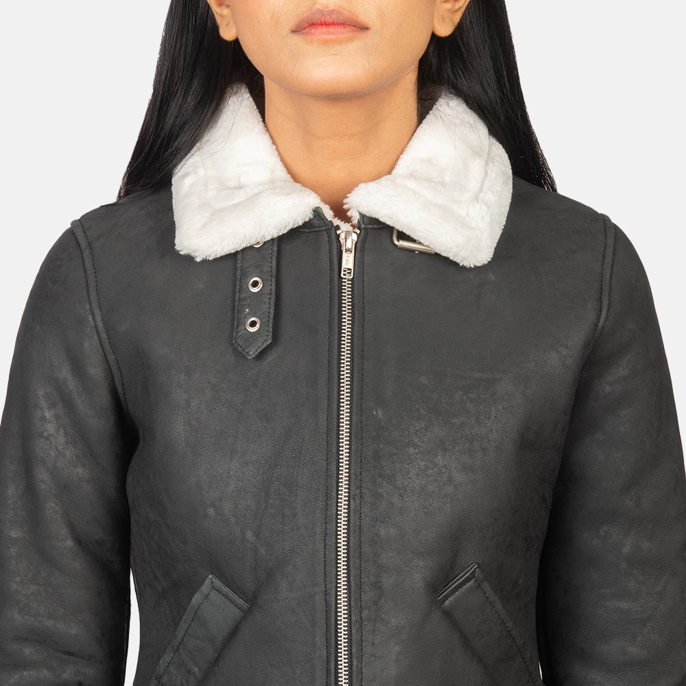 
Sherilyn B-3 Fekete Bőr Bomber Dzseki Női – alternate product view 6