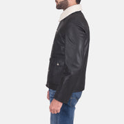 
Black Goatskin Leather Aviator Jacket - Hátulnézet precíz vállilleszkedéssel és tiszta szegéllyel