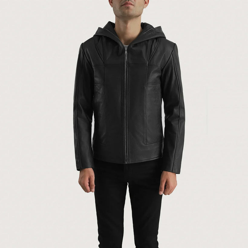 Spratt Fekete Hooded Bőrdzseki Férfi