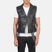 
Sullivan Fekete Leather Biker Vest Férfi in Black Cowhide Leather - Elölnézet & testre szabott sziluett | Online vásárlás