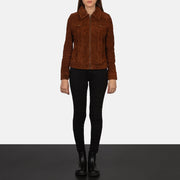 
Közeli részlet a gallérról és a cipzárakról Suzy Brown Suede Trucker Jacket