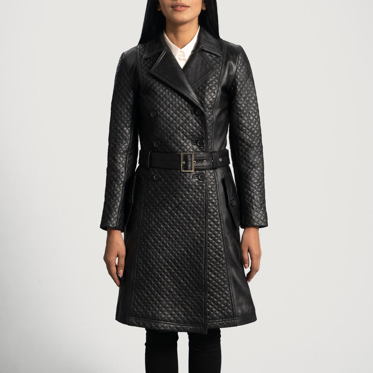 
Sweet Susan Fekete Bőr Viharkabát Női in Black Sheepskin Leather - Elölnézet & testre szabott sziluett | Online vásárlás