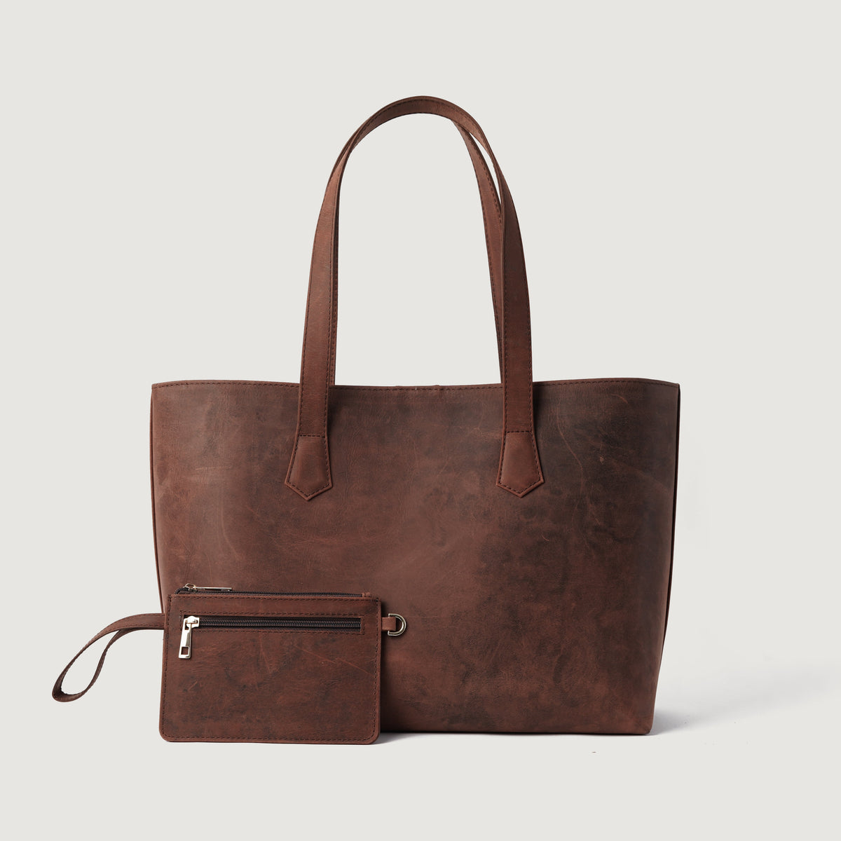 
The Bianca Vintage Distressed Brown Leather Tote Bag For Women in Distressed Brown Full-Grain Leather - Full Exterior Elölnézet & testre szabott sziluett | Online vásárlás