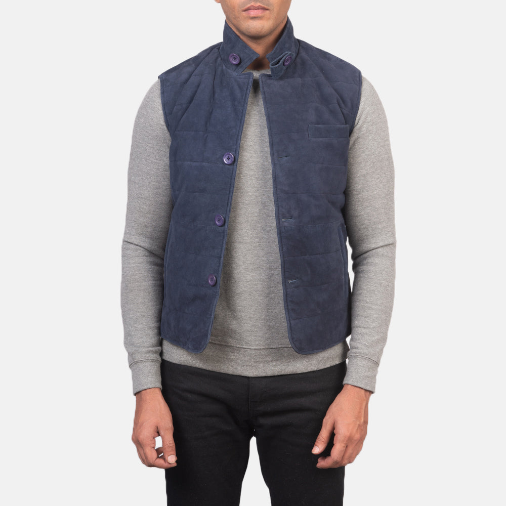 
Tony Kék Suede Vest Férfi in Blue Goatskin Suede - Elölnézet & testre szabott sziluett | Online vásárlás