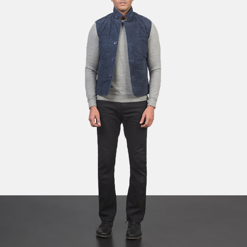 
Tony Kék Suede Vest Férfi - Oldalnézet az ergonomikus ujjkialakítással